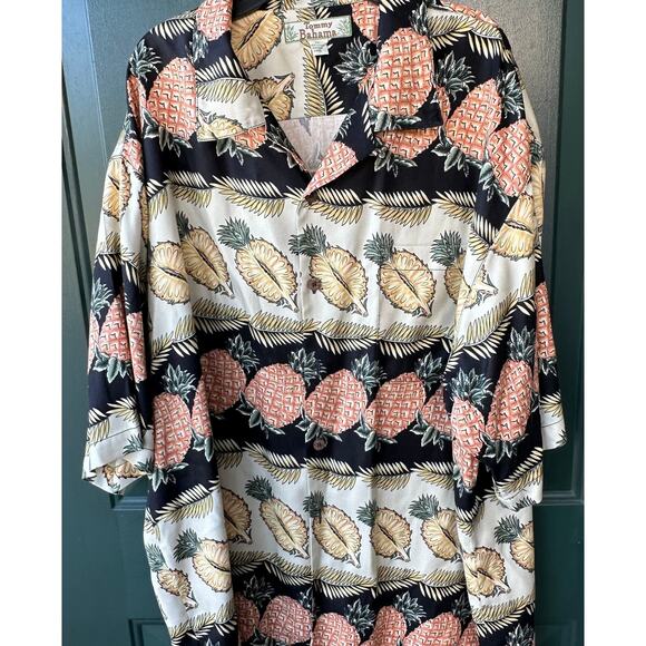Vintage Tommy Bahama Silk Camp Shirt XL Pineapple Print Islandcore Aloha Tropic - Picture 2 of 8